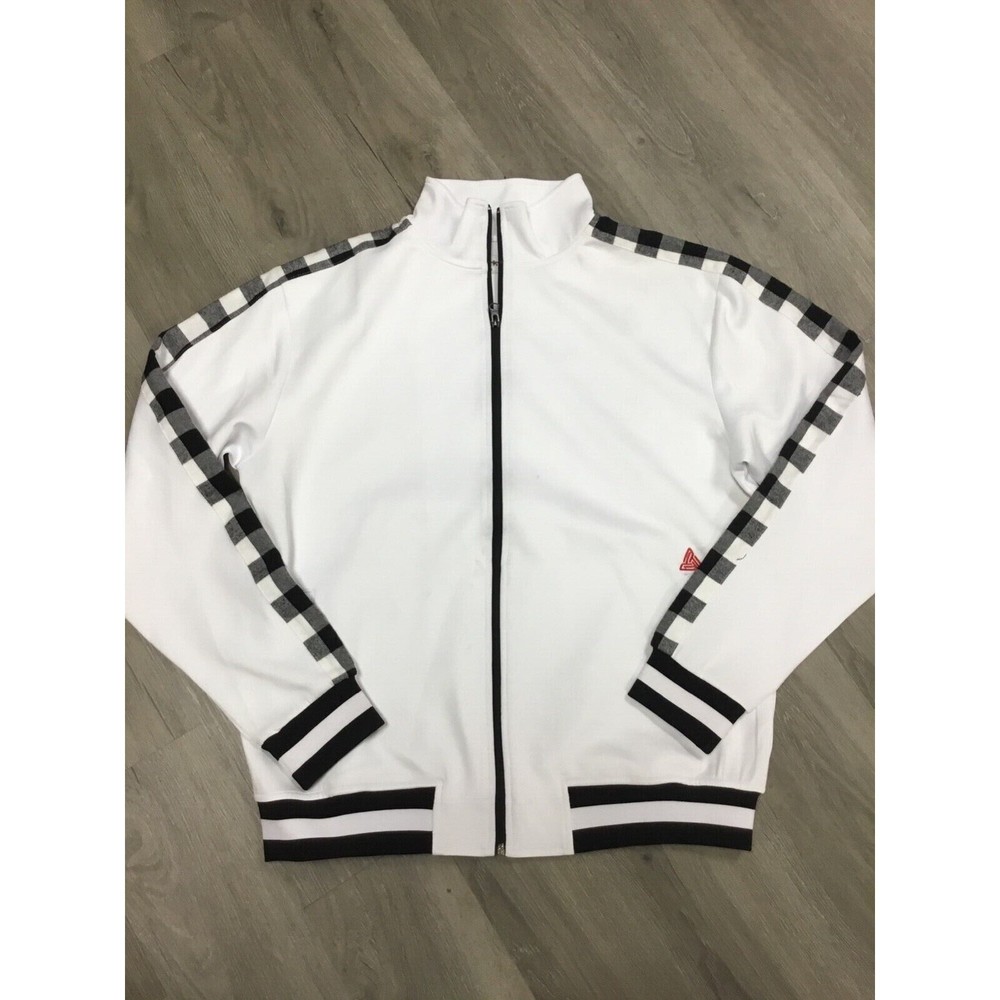 BLACK PYRAMID BY CHRIS BROWN WHITE CHECKER ZIP TRACK JACKET SIZE LARGE NEW
